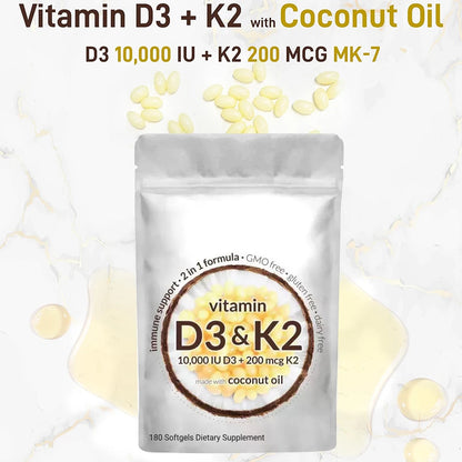 Vitamin D3 + K2 Softgels – 10,000 IU with MK-7