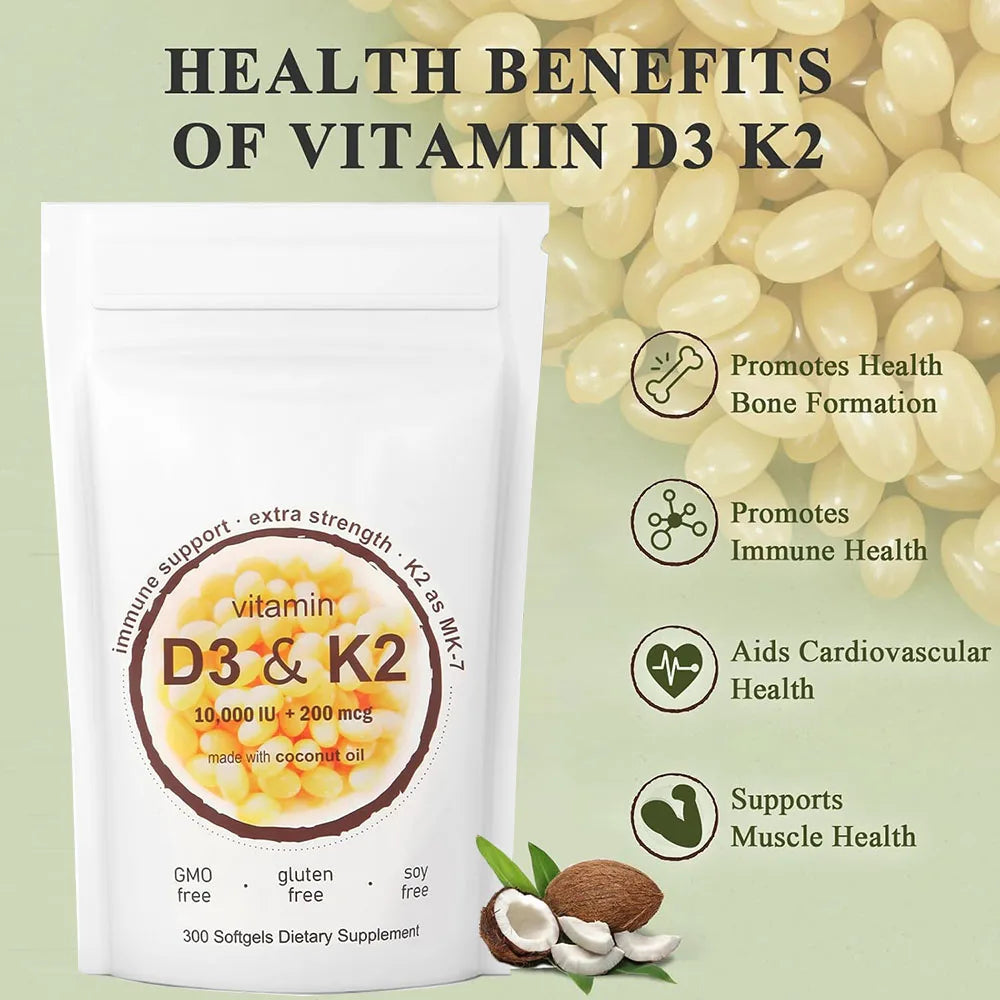 Vitamin D3 + K2 Softgels – 10,000 IU with MK-7